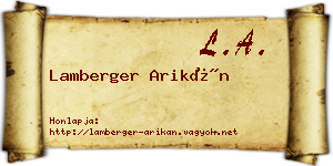 Lamberger Arikán névjegykártya